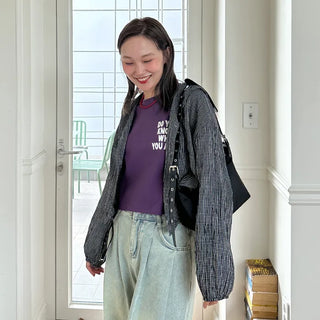 Checked string hooded shirt