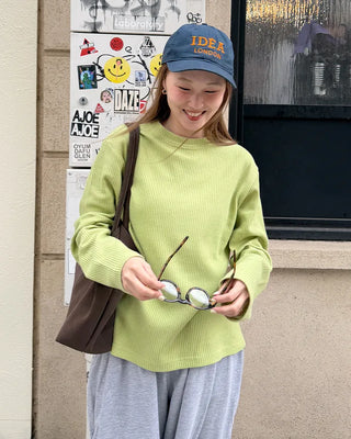 Round neck waffle long t-shirt