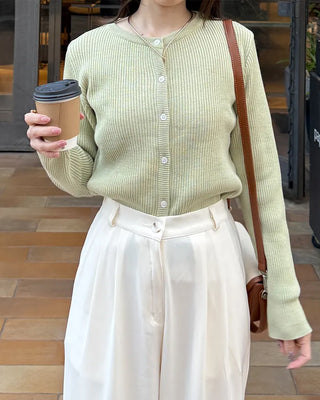 Ribbed round neck cardigan