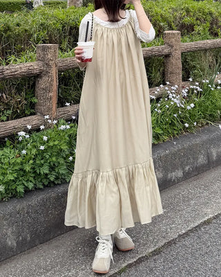 Back Ribbon Shirring Sleeveless Long Dress