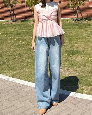 Washed wide denim pants