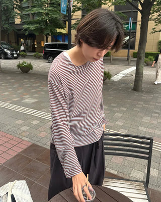 Striped boat neck summer long-sleeve T-shirt