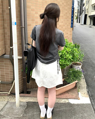 Denim Shirred Short-Sleeve Shirt
