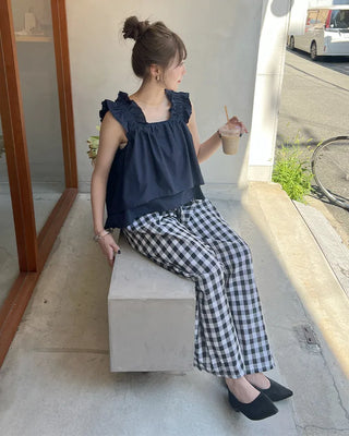 Shirred strap square neck blouse