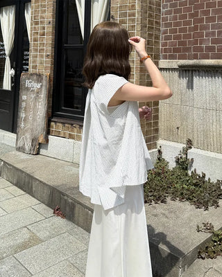Cap-sleeve striped blouse