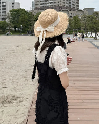 Ribbon Strap Rattan Fedora Hat