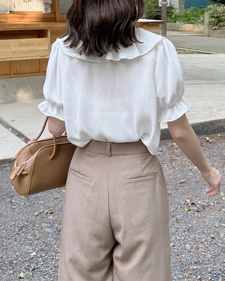 Ruffle Point Short-Sleeve Blouse