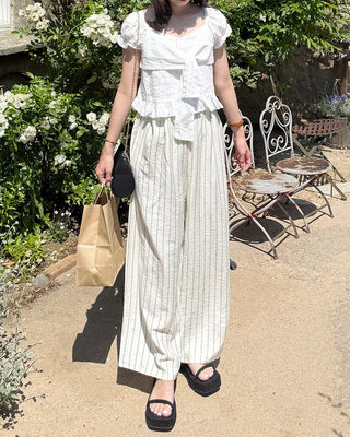 Striped Wide Wrinkle Easy Pants