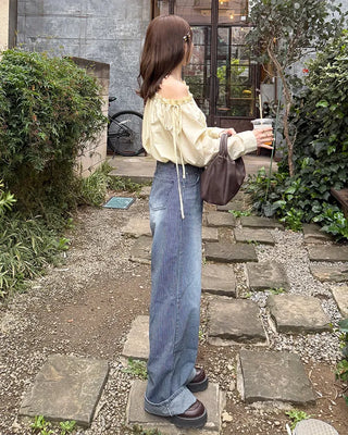 Striped detail denim pants
