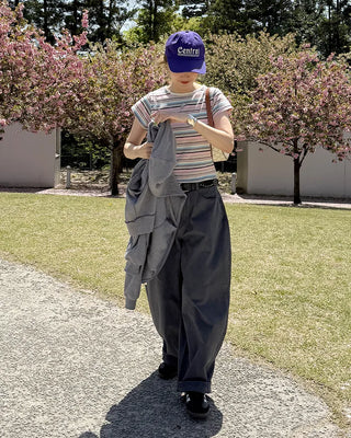 Flap pocket curved fit cotton pants