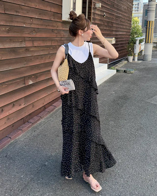 Wrinkle Dot Frill Long Dress