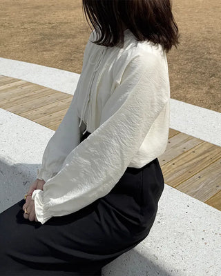 Frill neck ribbon strap blouse