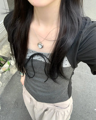 Polka Dot Front Ribbon Bolero Short-Sleeve T-Shirt