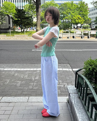Striped Summer Cotton Wide Pants