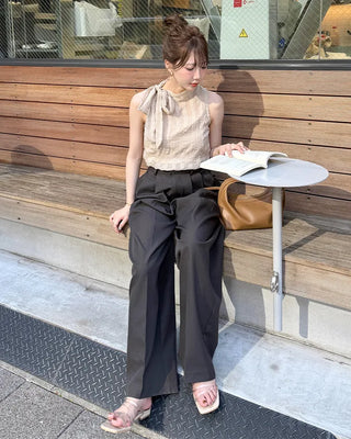 Mock neck ribbon string sleeveless