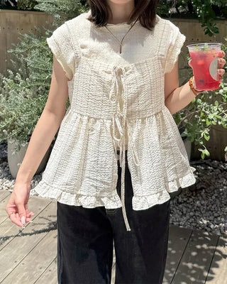 Two-way check sleeveless blouse