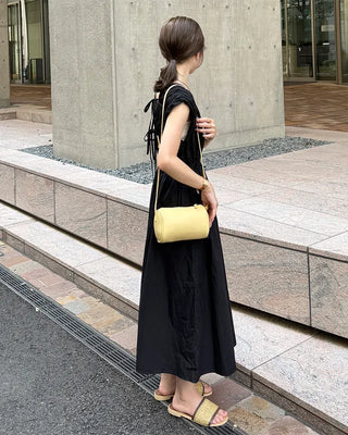 V-neck shirred long dress