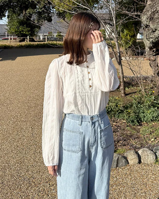 Round neck frill detail blouse