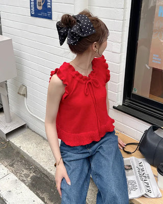 French girly frill sleeveless knit