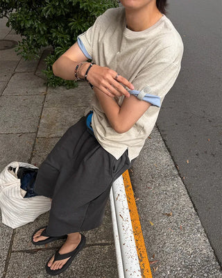 (Unisex) Roll-up Point Bi-color Short-Sleeve T-Shirt
