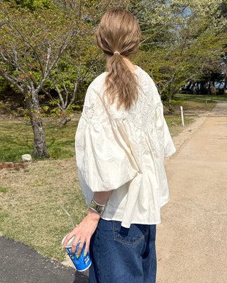 Jacquard lace balloon flare blouse