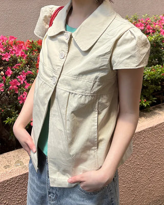 Button-up puff-sleeve cotton blouse