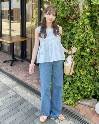 Shirred sleeveless blouse