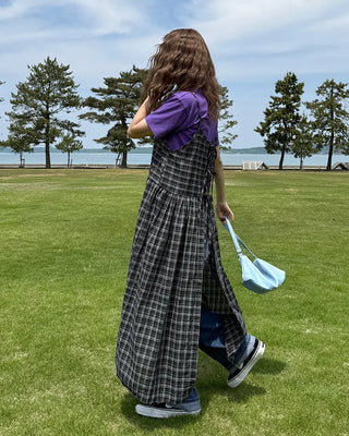 Checked long camisole dress