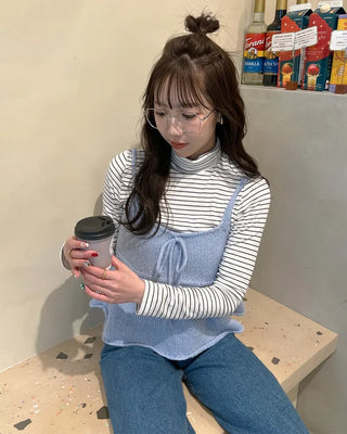 Basic striped turtleneck T-shirt
