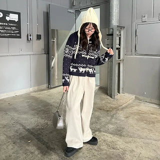 Nordic pattern duffel cardigan