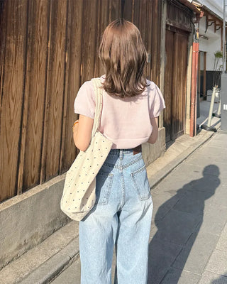 Color Button Point Short-Sleeve Knit