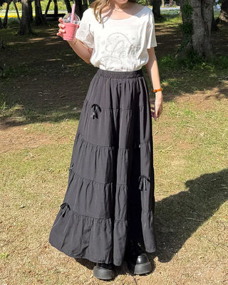 Ribbon detail can-can long skirt