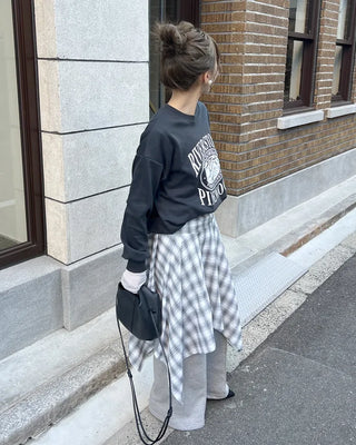 Asymmetrical check midi skirt