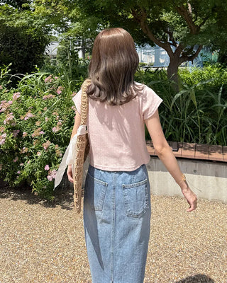 Flower punched short-sleeved cardigan