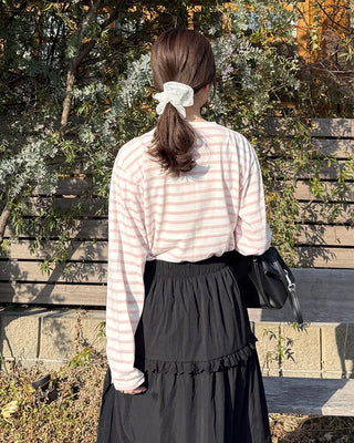Simple striped round neck long sleeve T-shirt