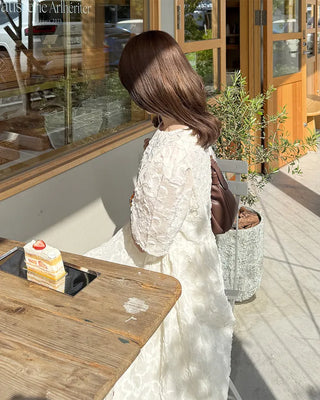 Flower Pattern Puff Long Dress