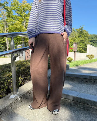 Corduroy ribbed elastic waist pants