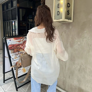 Drop-shoulder sheer shirt