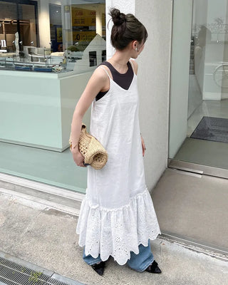 Embroidered Punching Point Long Bustier Dress