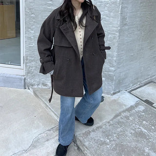 Belted trench short coat