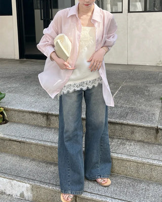Loose-fitting pocket point sheer shirt