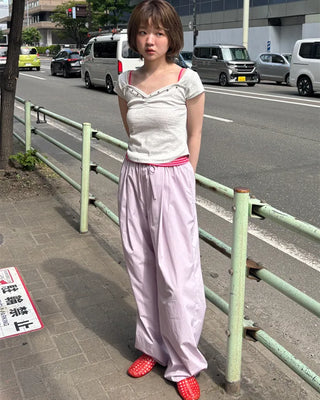 Colorful pintuck wide-leg pants