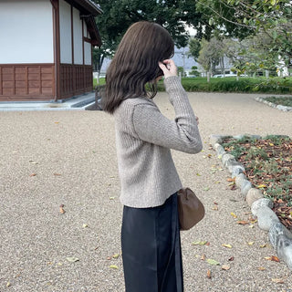 Pointed button rib knit cardigan