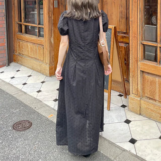 Puff-sleeve long dress