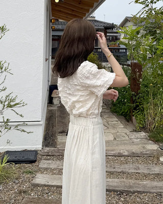 Wrinkle Volume Short-Sleeve Blouse