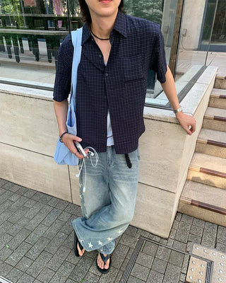 Star print balloon denim pants