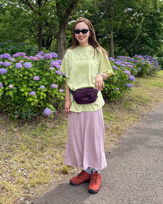 Bordered waist drawstring maxi skirt