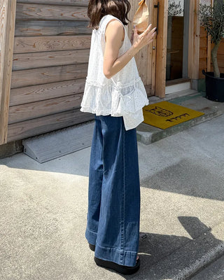 Pocket Two-Button Wide Denim Pants