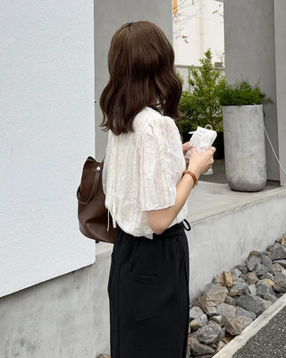 Lace frill blouse set