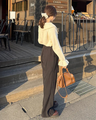 Belted back elastic waist slacks